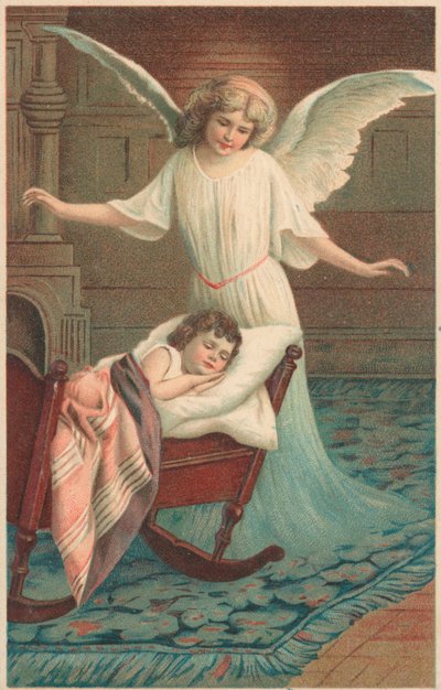 Um, anjo, ficar, sobre, um, criança, dormir, em, um, berço de English School
