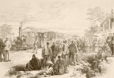 Um caminho de ferro chinês antigo, c.1880 (litografia) de English School