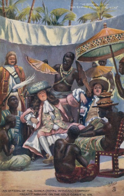 Um funcionário do tratado da Guiné (Royal African) Company fazendo na Gold Coast em 1672 de English School