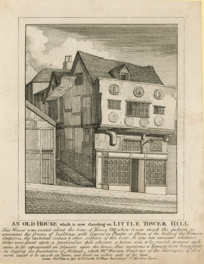 Uma casa antiga que agora está em Little Tower Hill, Londres de English School