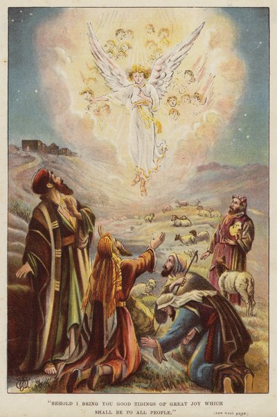 Anjo contando aos pastores o nascimento de Jesus Cristo (chromolitho) de English School