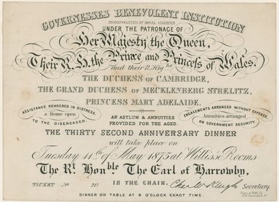 Jantar de aniversário para a governamental Benevolent Institution, 1875 de English School