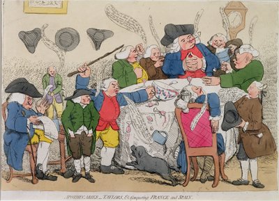 Boticários, Taylors & Co. conquistando a França e a Espanha (gravura à mão colorida) de English School