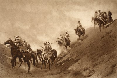 Polícia Montada Árabe ajudou os britânicos a atravessar o leito seco de um antigo canal, 1914-19 de English School