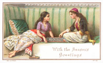 Senhoras árabes que jogam o jogo de mesa, cartão de Natal de English School