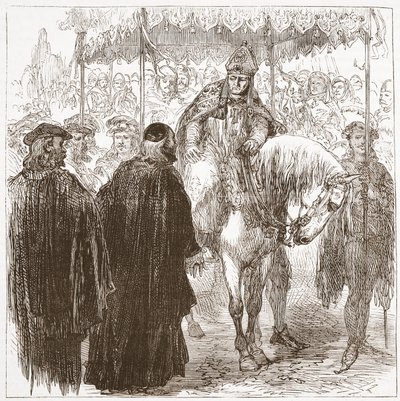 Arcebispo Arundel em Oxford, ilustração da história do protestantismo por James Aitken Wylie (1808-1890), bar. 1878 de English School