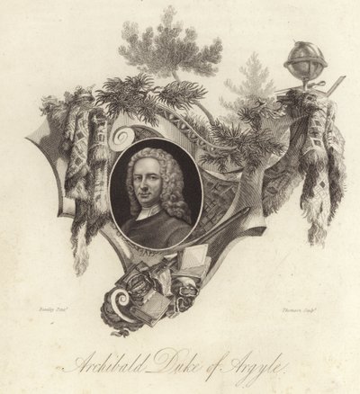 Archibald Campbell, 3º Duque de Argyll, político, advogado e soldado escocês (gravura) de English School