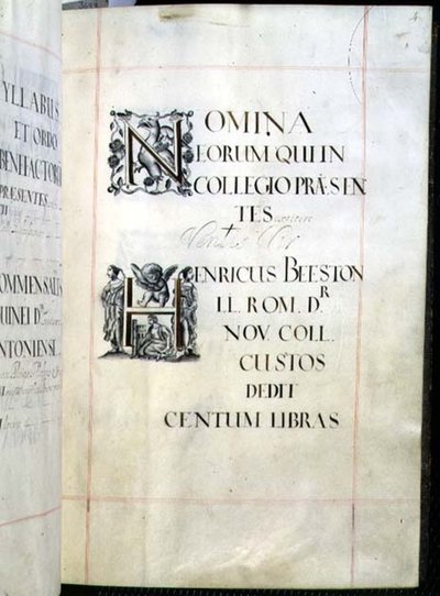 Arquivo 3693 fol.4 Página de um Livro de Benefícios do New College, Oxford de English School