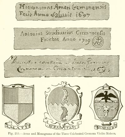 Armas e Monogramas dos Três Celebrados Cremona Violin-Makers de English School