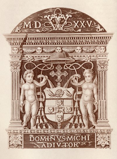 Armas do Cardeal Wolsey em terracota no Palácio Hampton Court, da História do Palácio Hampton Court em Tudor Times por Ernest Law, publicado em Londres 1885 de English School