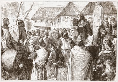 Arnold de Brescia Preaching, ilustração da história do protestantismo por James Aitken Wylie (1808-1890), bar. 1878 de English School