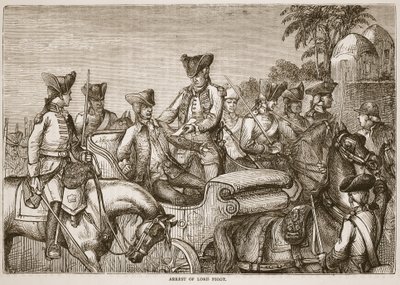 Apreensão de Lord Pigot, ilustração da história ilustrada de Cassells da Índia por James Grant, bar. 1879 de English School