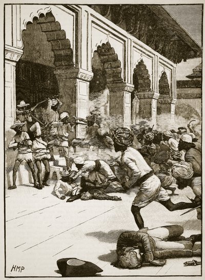 Detenção do rajá de Benares, ilustração de Cassells Illustrated History of England (foto em sépia) de English School