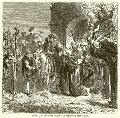Chegada do Cardeal Wolsey na Abadia de Leicester, 1530 de English School