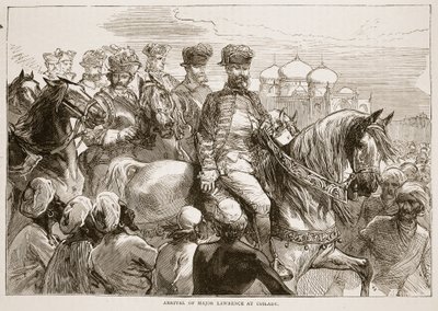 Chegada de Major Lawrence em Coilady, ilustração da história ilustrada de Cassells da Índia por James Grant, bar. 1879 de English School
