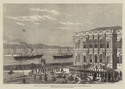 Chegada do Sultão ao Palácio Beglerbeg para devolver a Visita do Grão-Duque Nicolau (gravura) de English School