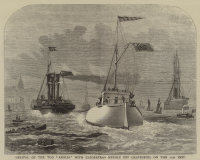 Chegada do rebocador "Anglia" com a agulha de Cleópatra ao largo de Gravesend, no dia 21 de dezembro (gravura) de English School