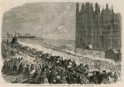 Chegada do novo sino Victoria na Torre do Relógio, novo Palácio de Westminster de English School