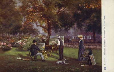Artistas pintando flores em Hyde Park, Londres de English School
