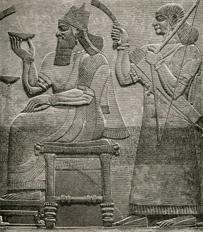 Ashur-nasir-pal II, de um baixo-relevo no Museu Britânico, de The Worlds Inhabitants, de GT Bettany, publicado em 1888 de English School