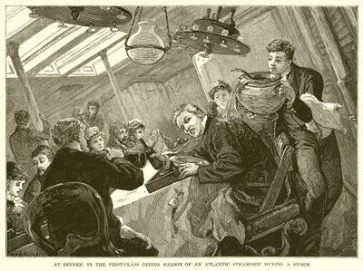 Beim Abendessen im Speisesaal der Ersten Klasse eines Atlantikdampfers während eines Sturms von English School