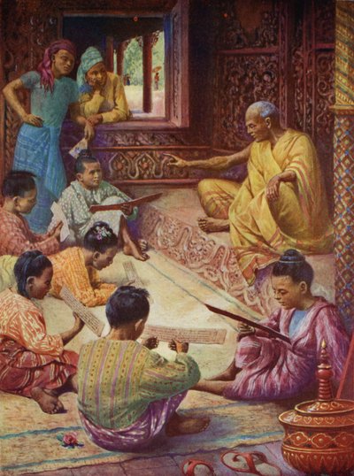 Na Escola na Birmânia (cor litho) de English School