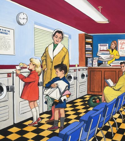 Na lavandaria (guache no papel) de English School