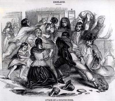 Ataque a uma loja de batatas na Irlanda, c.1845 de English School