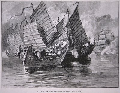 Ataque às Lixo Chinês em 1841 (litho) de English School