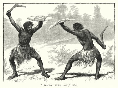 Austrália: A Waddy Fight (gravura) de English School