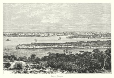 Austrália: Porto de Sydney (gravura) de English School