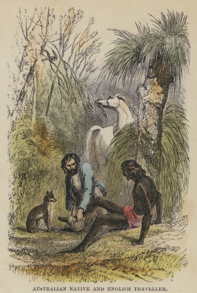 Nativo Australiano e Viajante Inglês (gravura colorida) de English School