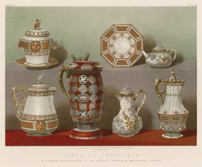 Porcelana Austríaca de M Fischer, Herend, Hungria e The Imperial Porcelain Manufactory, Viena de English School