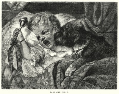 Bebé e cachorrinho (gravura) de English School