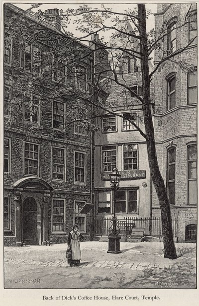 De trás da casa de café Dicks, Hare Court, Temple de English School