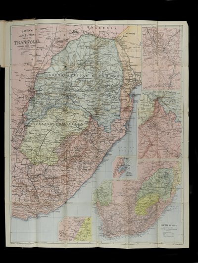 Mapa em Grande Escala de Bacon do Transvaal Orange Free State e Natal com extensão para o sul até Port Elizabeth, África do Sul de English School