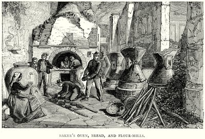 Forno de padeiro, moinhos de pão e de farinha (gravura) de English School