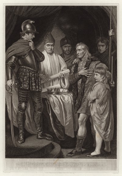 Baliol entregando sua coroa para Edward I de English School