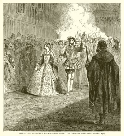 Bola no Old Greenwich Palace .-- Rei Henrique VIII dançando com Ana Bolena, 1527 de English School
