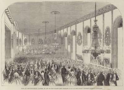 Baile no Townhall, Oxford, em Ajuda ao Fundo de Viúvas e Órfãos da Grande Companhia Ferroviária Ocidental (gravura) de English School