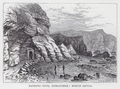 Baía de Banho, Ilfracombe, North Devon (gravura) de English School