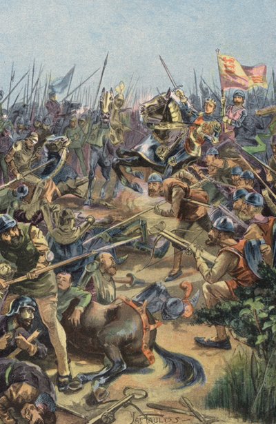 Batalha de Agincourt (litografia a cores) de English School