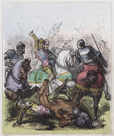 Batalha de Agincourt (gravura colorida) de English School