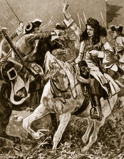 Batalha de Malplaquet, 11 de setembro de 1709: Cavaleiro São Jorge ferido durante a Guerra da Sucessão Espanhola; de English School