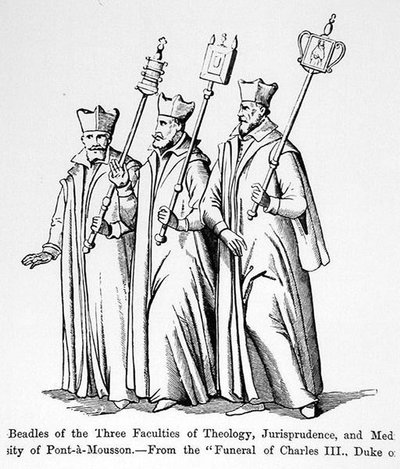 Beadles das Três Faculdades de Teologia, Jurisprudência e Medicina, do Funeral de Carlos III (1543-1608) Duque de Lorena, ilustração da Ciência e Literatura na Idade Média e th de English School
