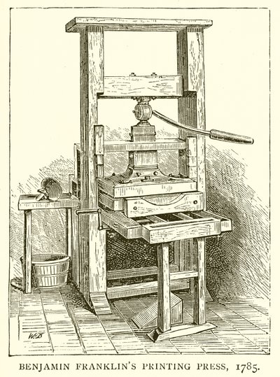 Imprensa de Benjamin Franklins, 1785 de English School
