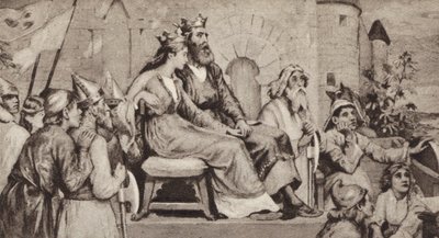 Bertha, esposa de Aethelbert, Rei de Kent (litho) de English School
