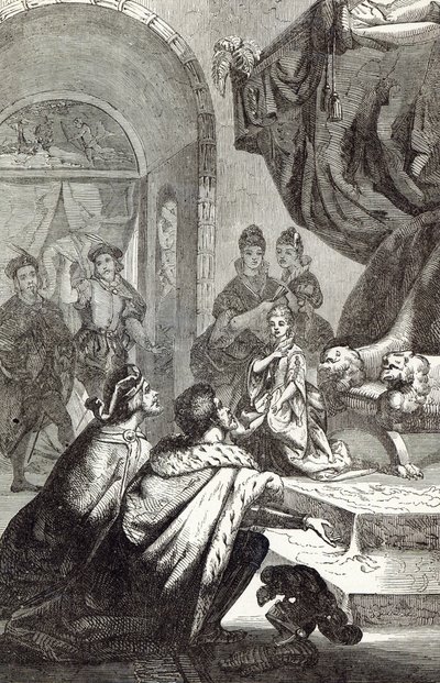 Noivado da princesa francesa com Ricardo II, ilustração de &39;História Ilustrada de Cassell na Inglaterra&39; de English School