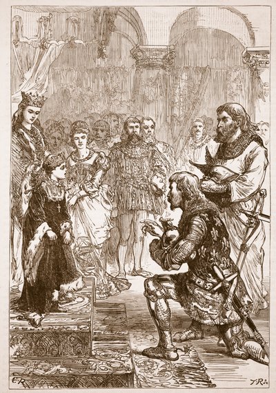 Noivado da Princesa Isabella com Richard, ilustração de Cassells Illustrated History of England (foto em sépia) de English School