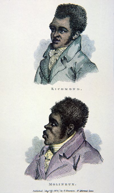 Bill Richmond e Tom Molineaux, impressão publicada em 1812 (cor litho) de English School